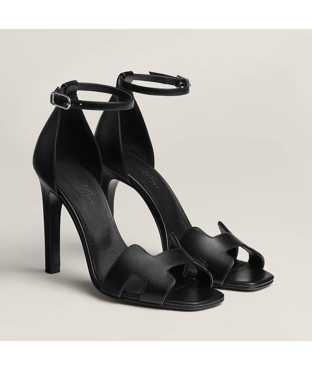 HERMES Черные кожаные босоножки, фото 4