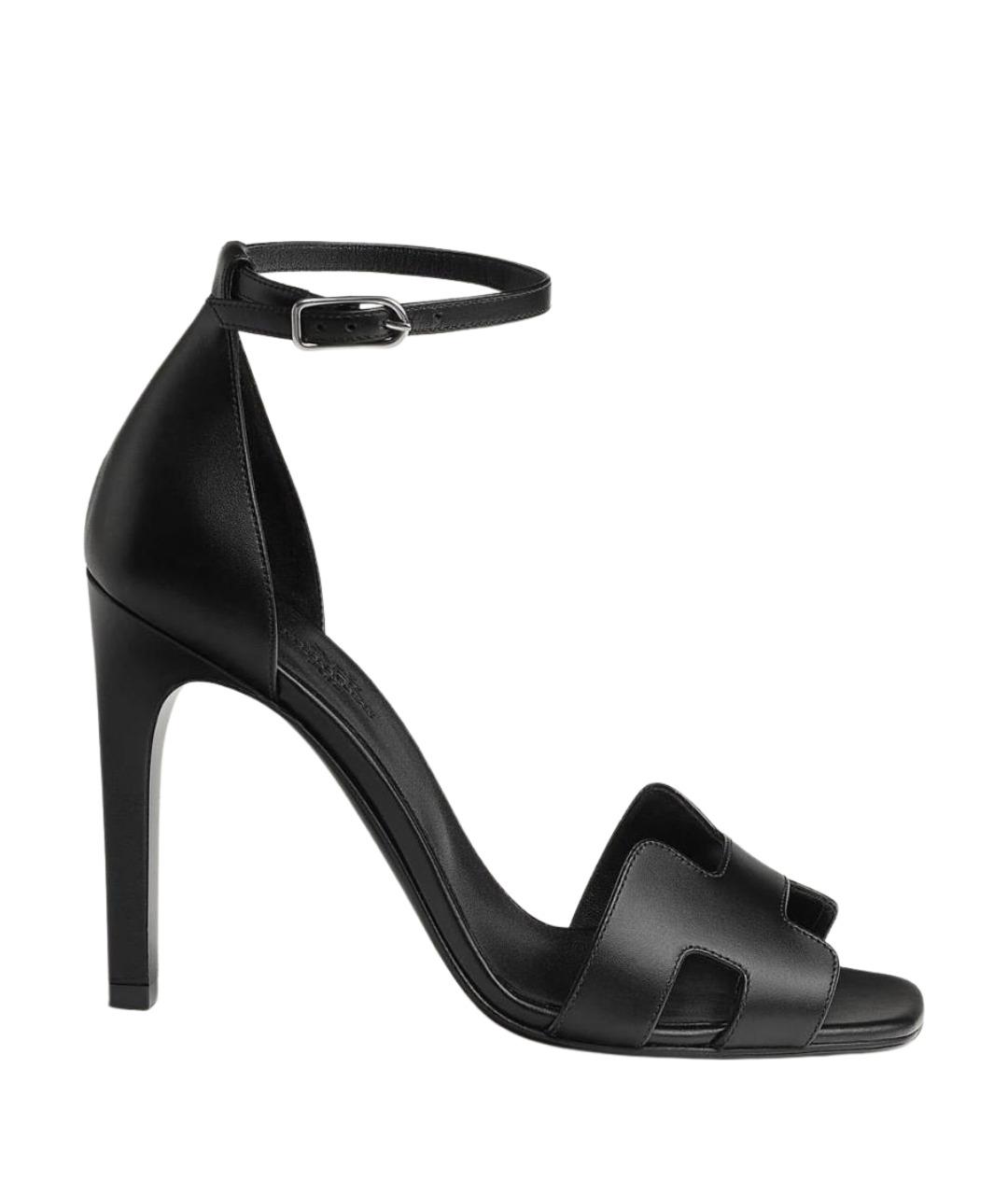 HERMES Черные кожаные босоножки, фото 1