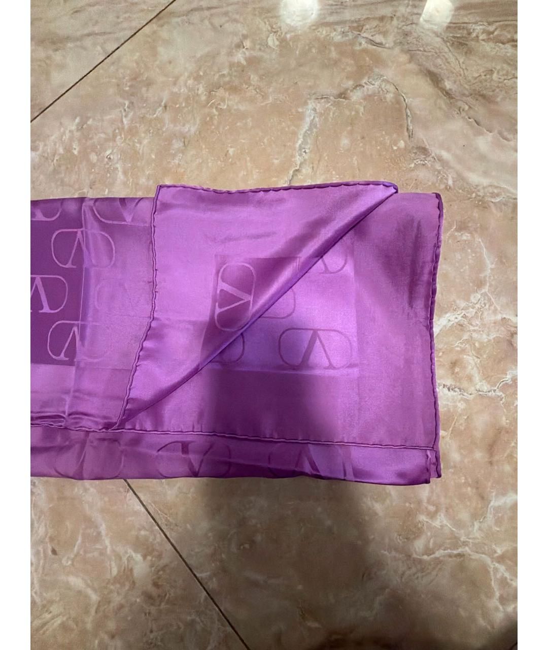VALENTINO Фиолетовый шелковый платок, фото 4