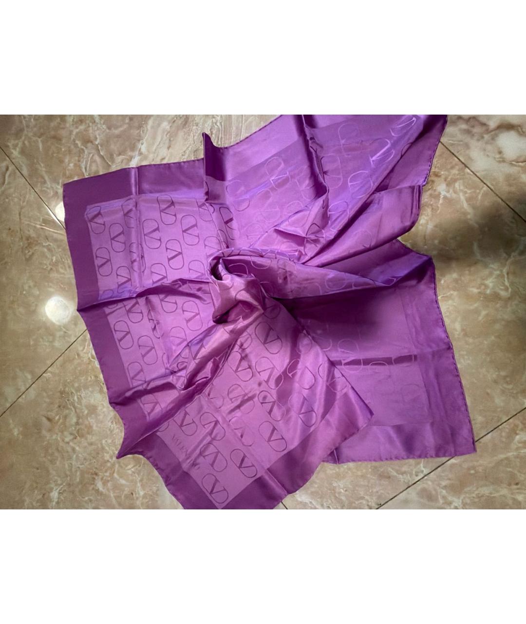 VALENTINO Фиолетовый шелковый платок, фото 3