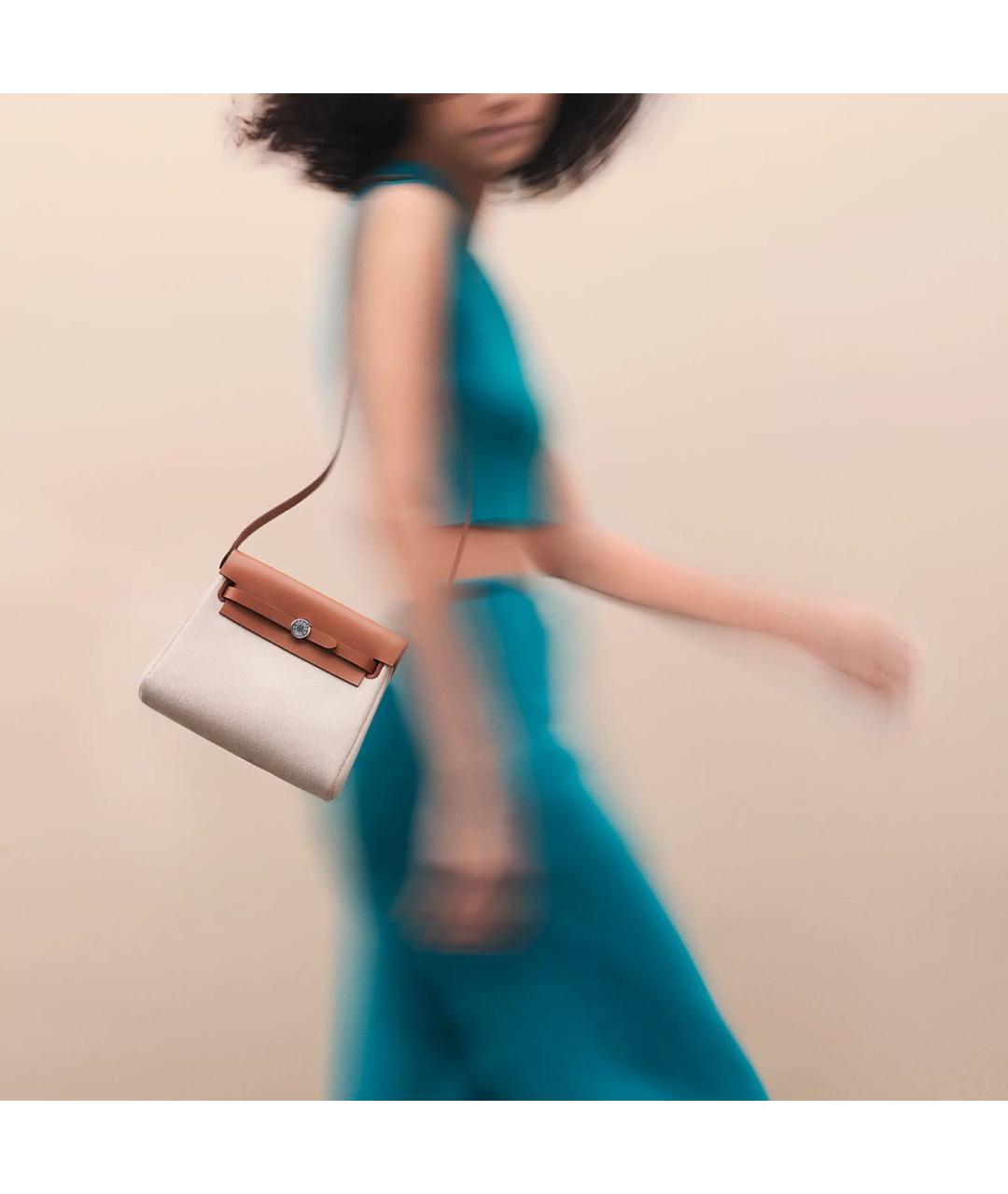 HERMES Бежевая тканевая сумка через плечо, фото 2