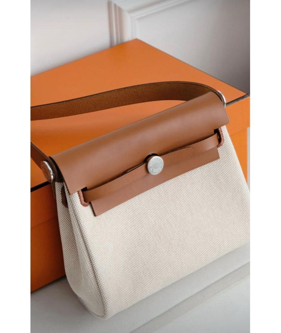HERMES Бежевая тканевая сумка через плечо, фото 3