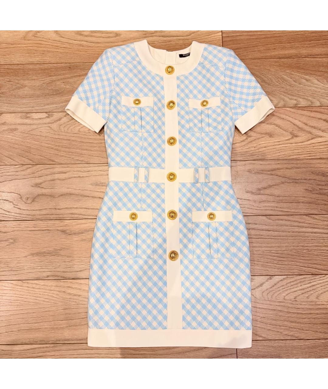 BALMAIN Голубое полиэстеровое коктейльное платье, фото 4