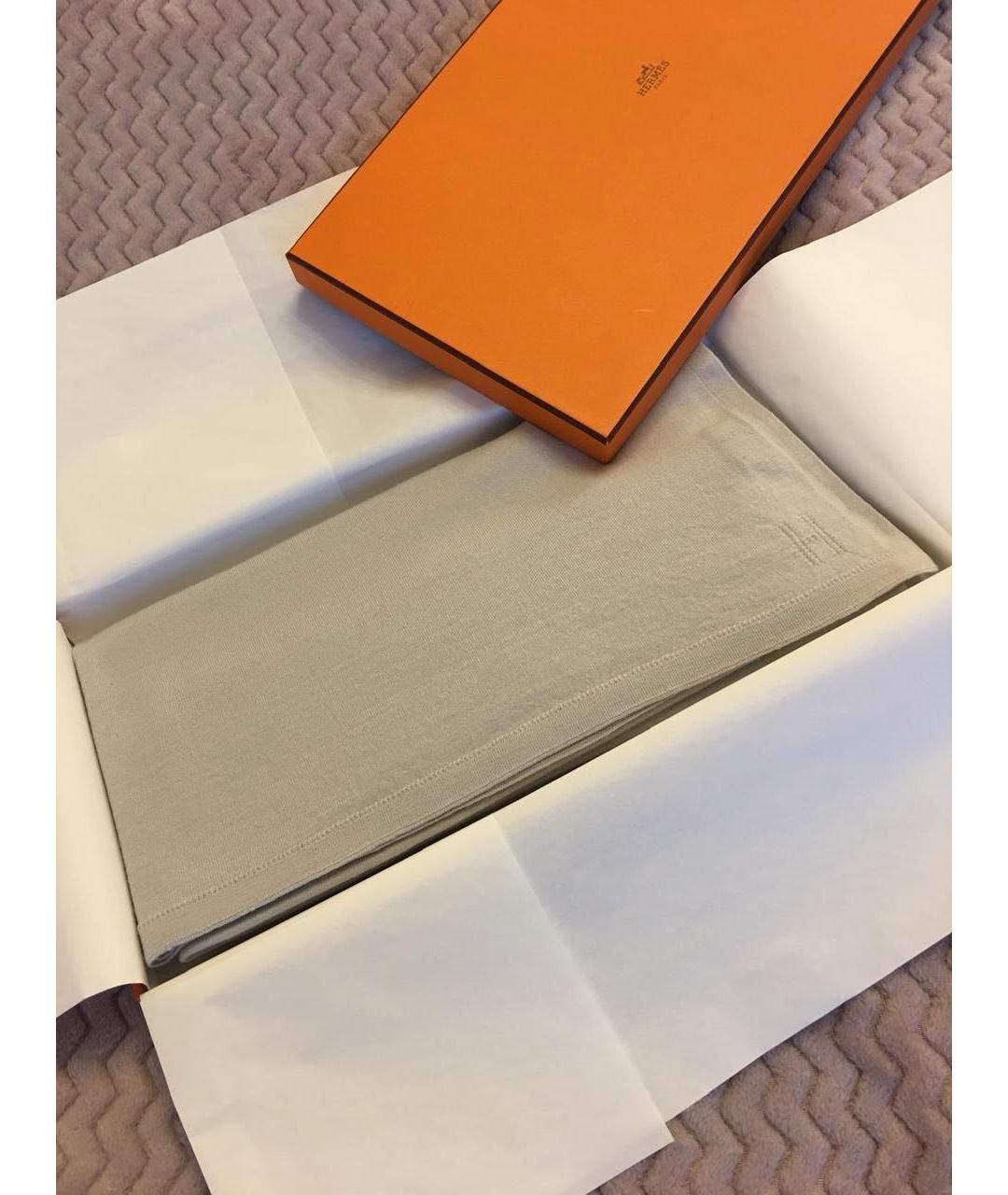 HERMES Серый шерстяной шарф, фото 6