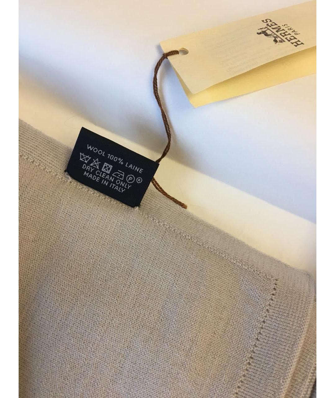 HERMES Серый шерстяной шарф, фото 4