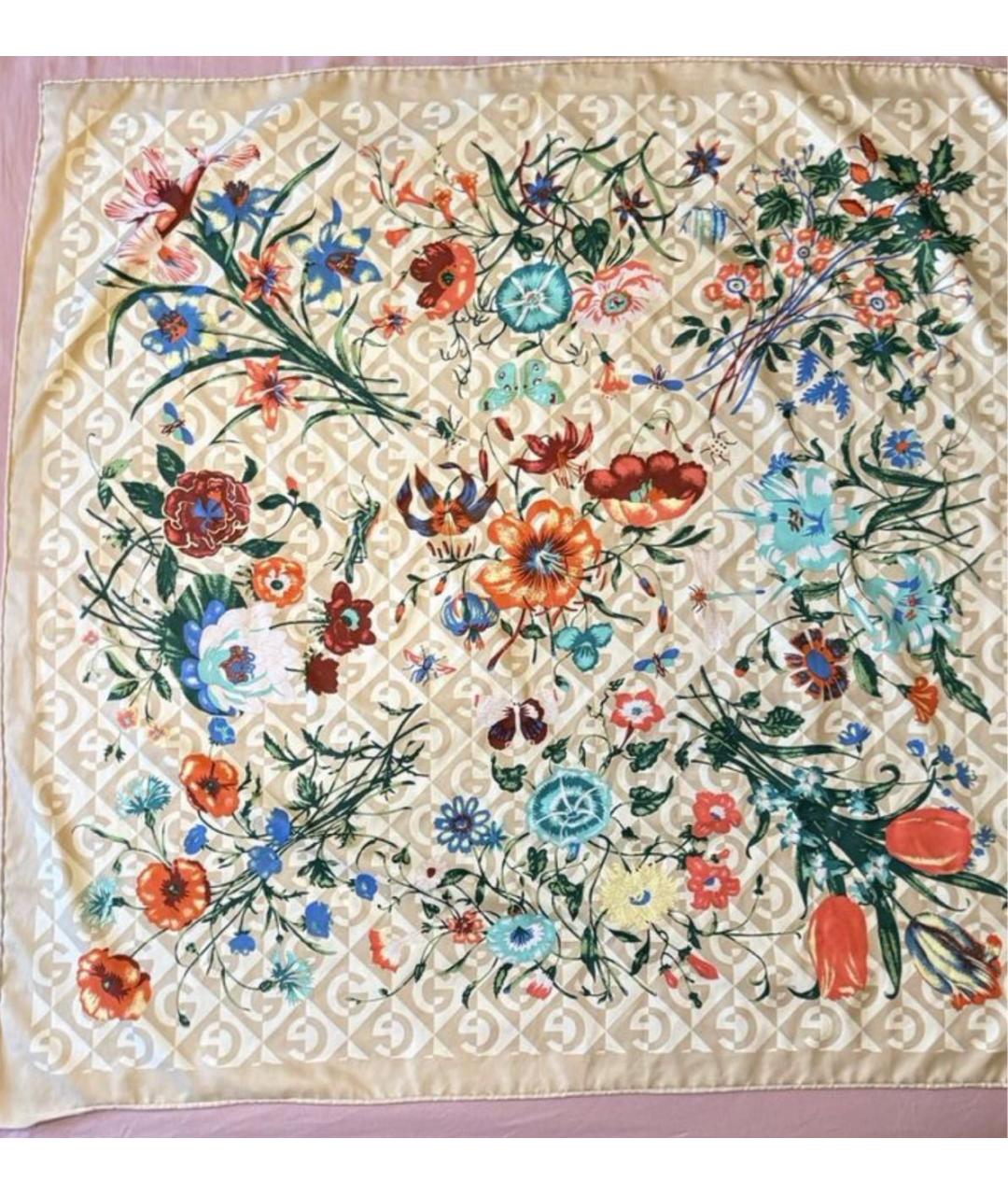GUCCI Бежевый шелковый платок, фото 5