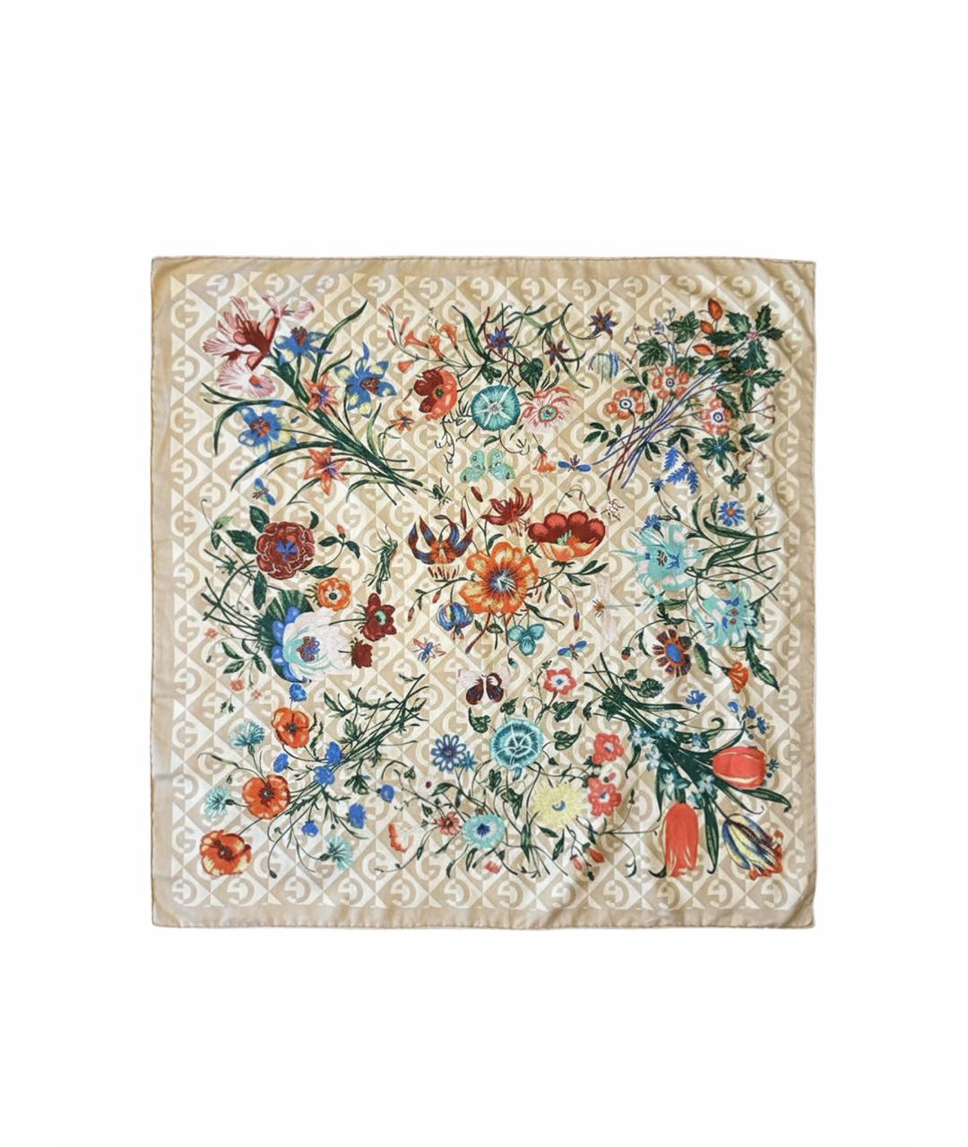 GUCCI Бежевый шелковый платок, фото 1