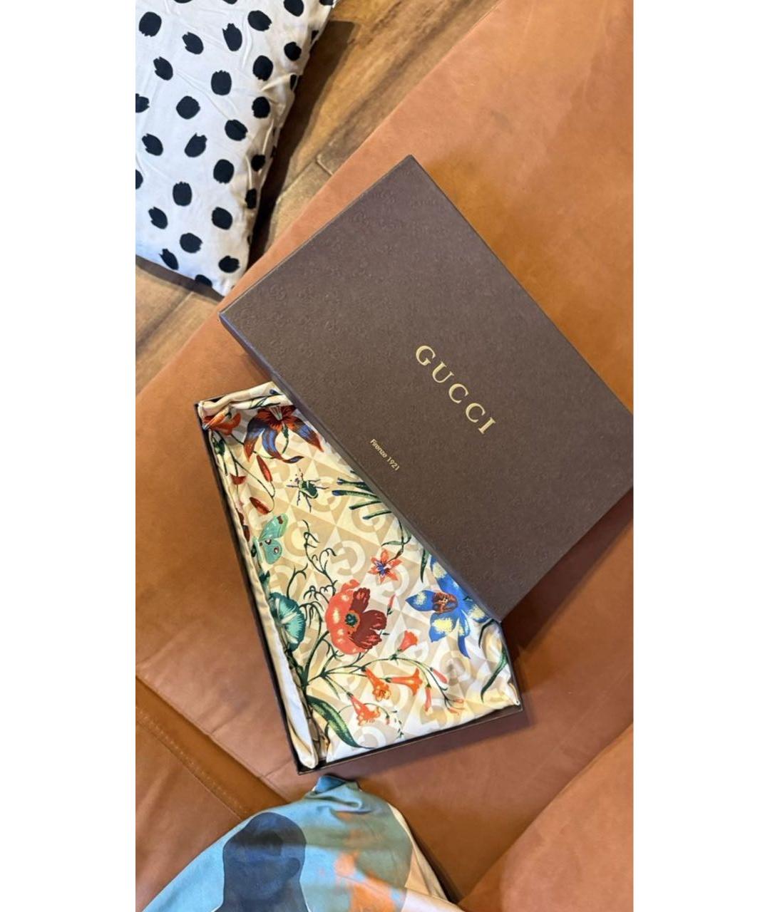 GUCCI Бежевый шелковый платок, фото 4