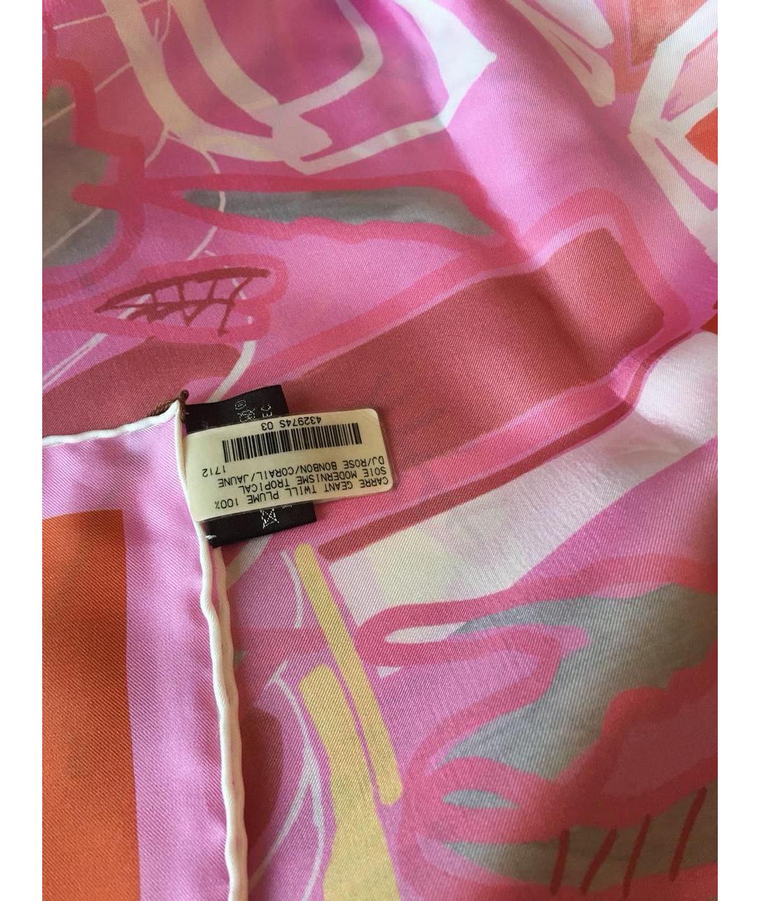 HERMES Розовый шелковый платок, фото 6