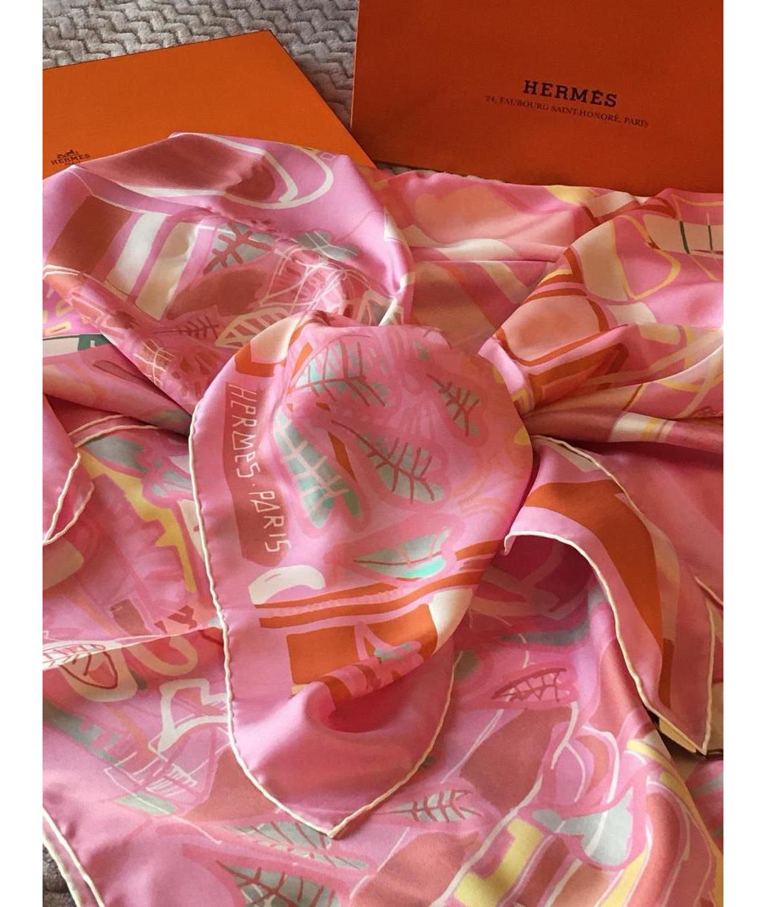 HERMES Розовый шелковый платок, фото 2