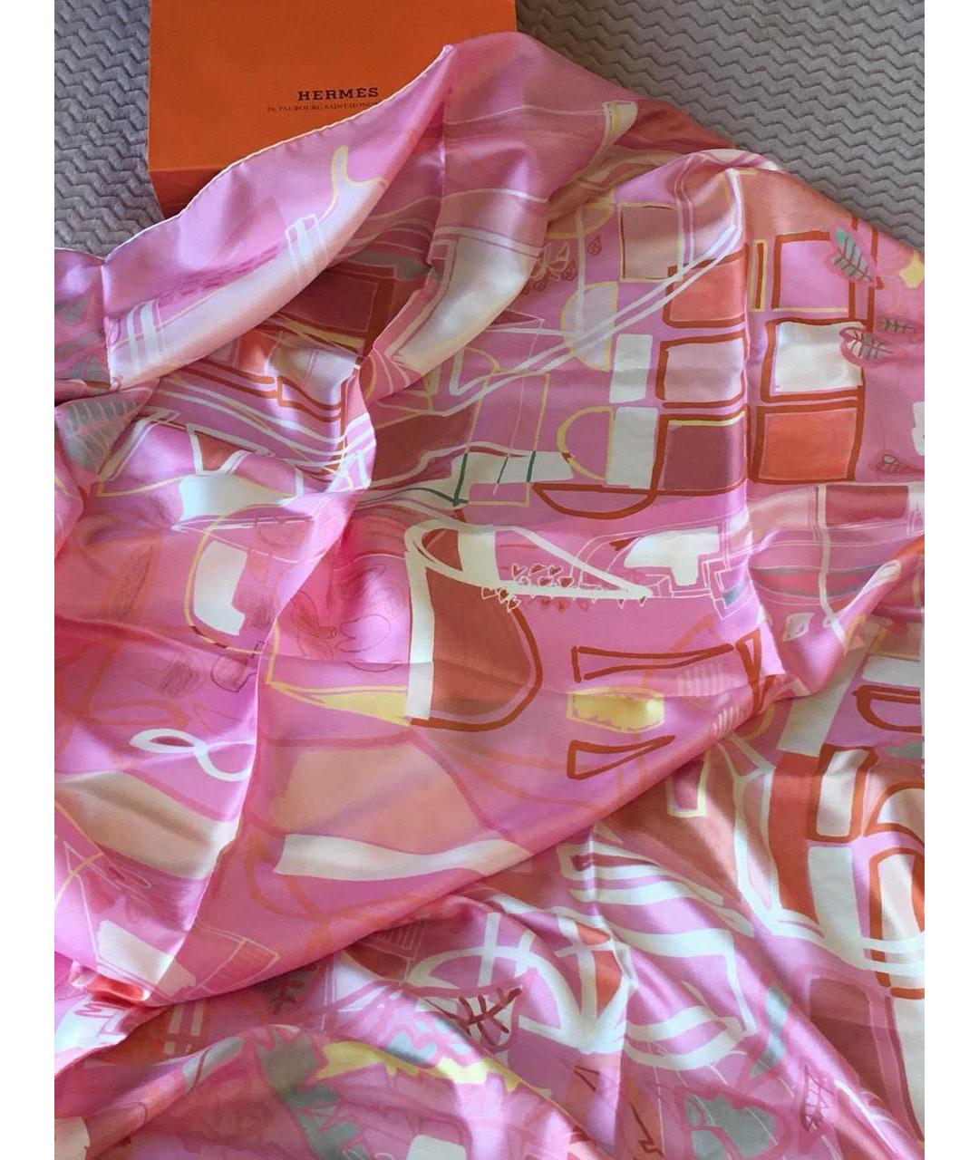 HERMES Розовый шелковый платок, фото 5