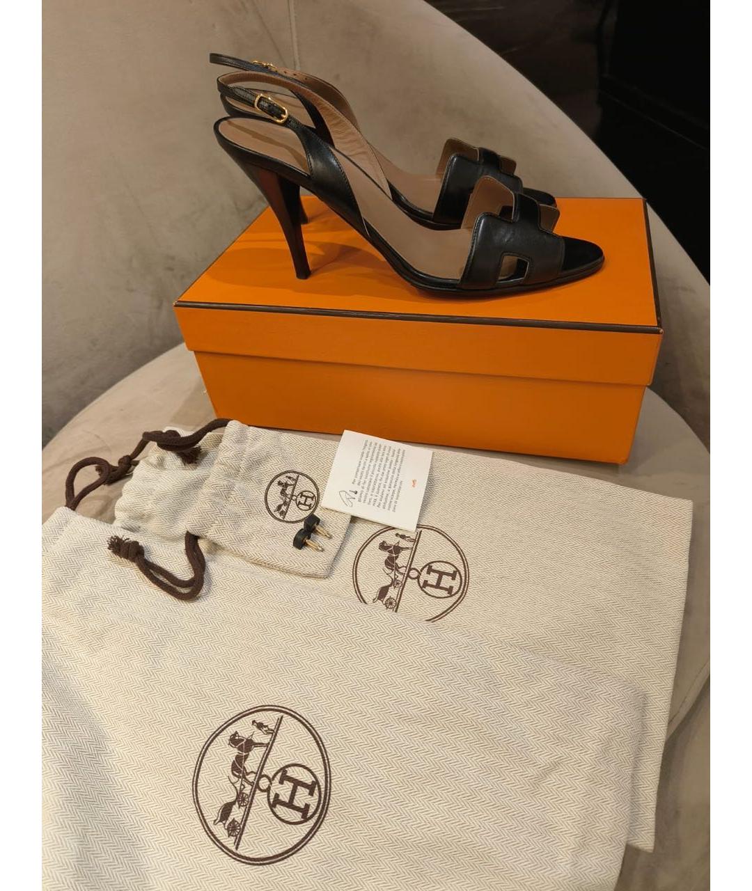 HERMES Черные кожаные босоножки, фото 5