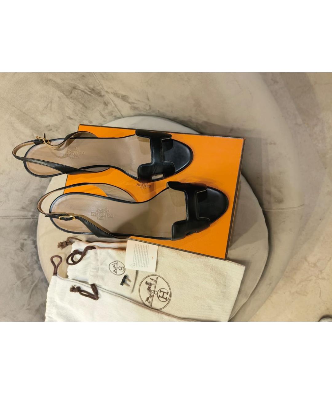 HERMES Черные кожаные босоножки, фото 3