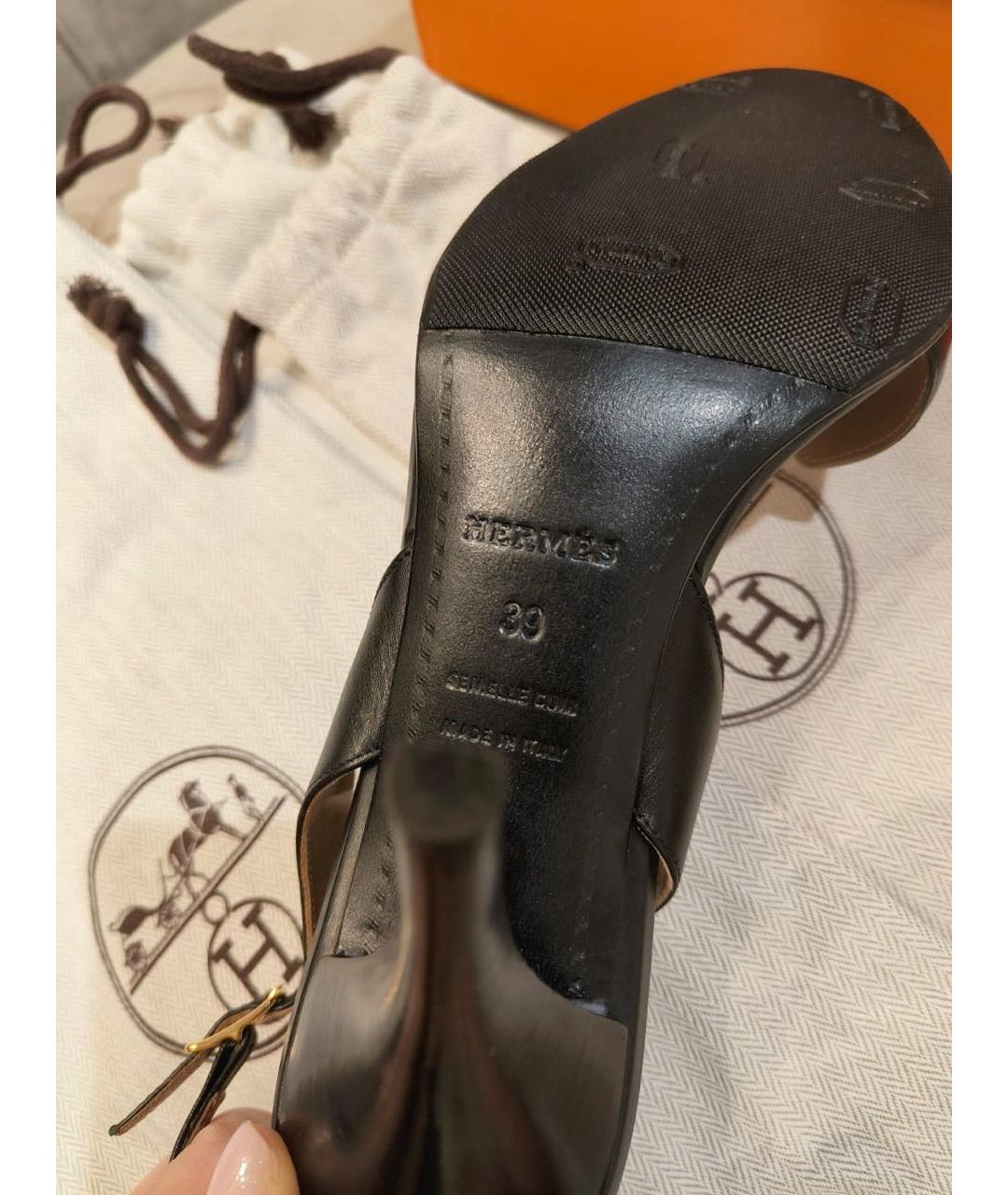 HERMES Черные кожаные босоножки, фото 4