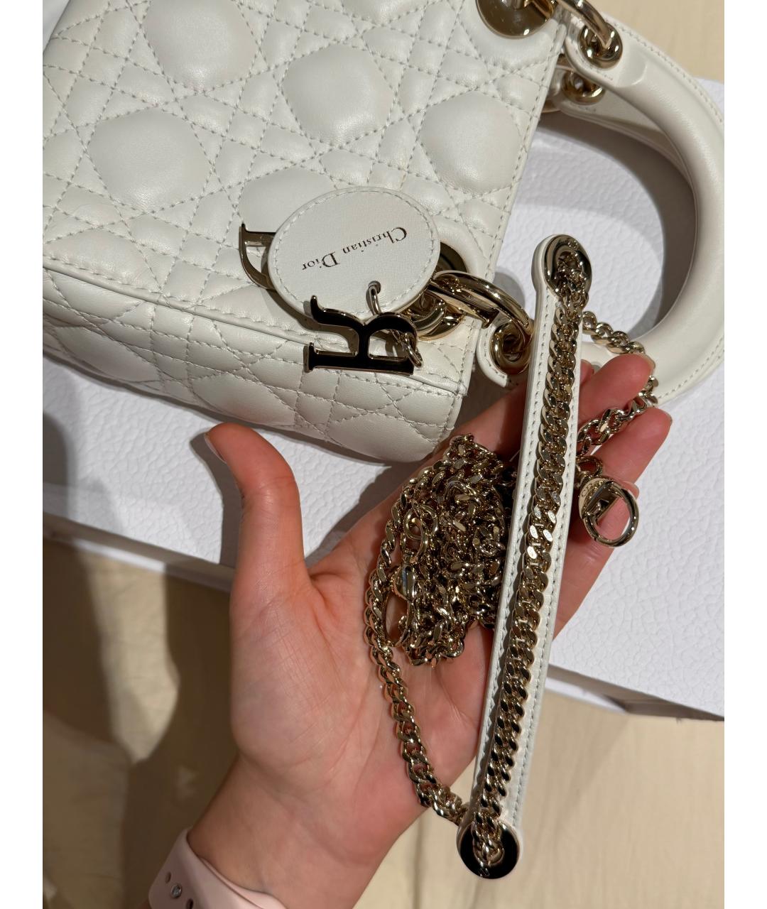 CHRISTIAN DIOR Белая кожаная сумка через плечо, фото 5
