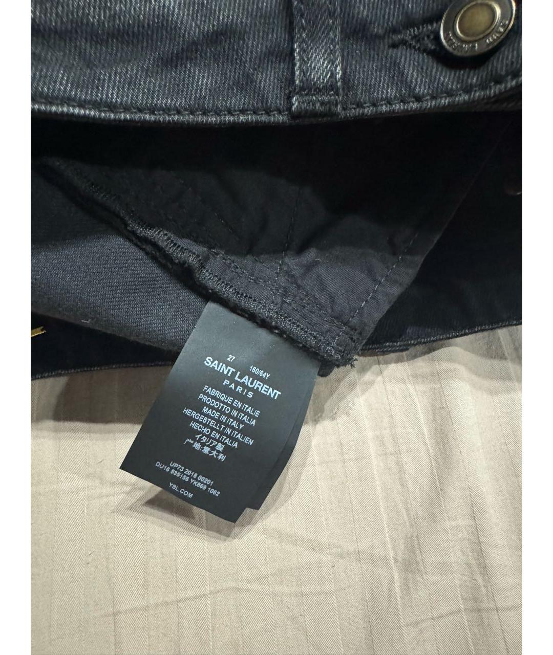 SAINT LAURENT Серые хлопко-эластановые джинсы слим, фото 8