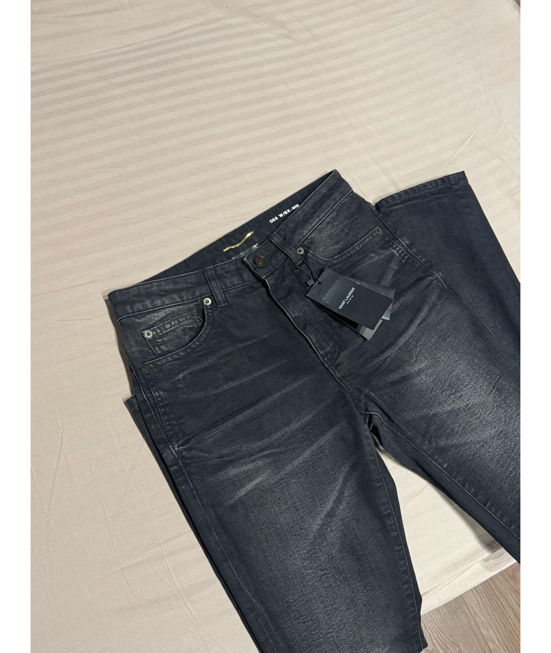 SAINT LAURENT Серые хлопко-эластановые джинсы слим, фото 2