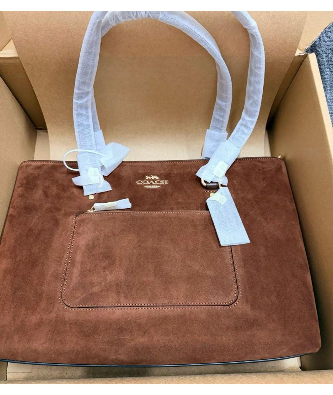 COACH Коричневая замшевая сумка тоут, фото 5