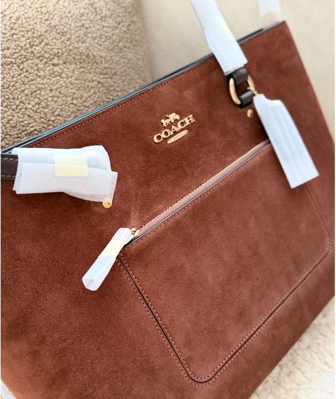 COACH Коричневая замшевая сумка тоут, фото 6