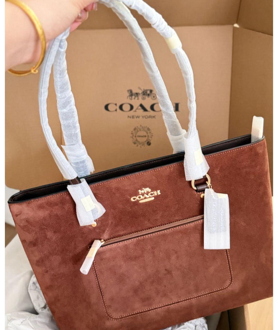 COACH Коричневая замшевая сумка тоут, фото 8