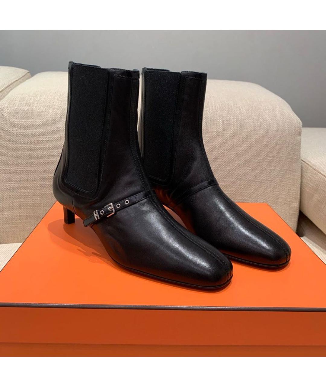HERMES Черные кожаные ботильоны, фото 2