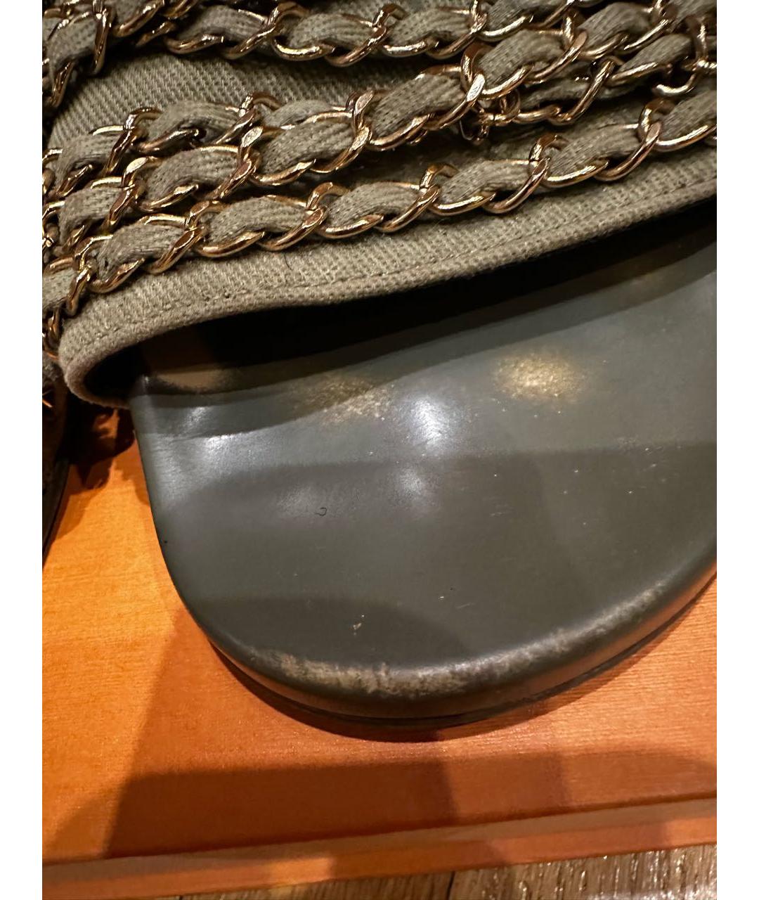 CHANEL Хаки текстильные шлепанцы, фото 7