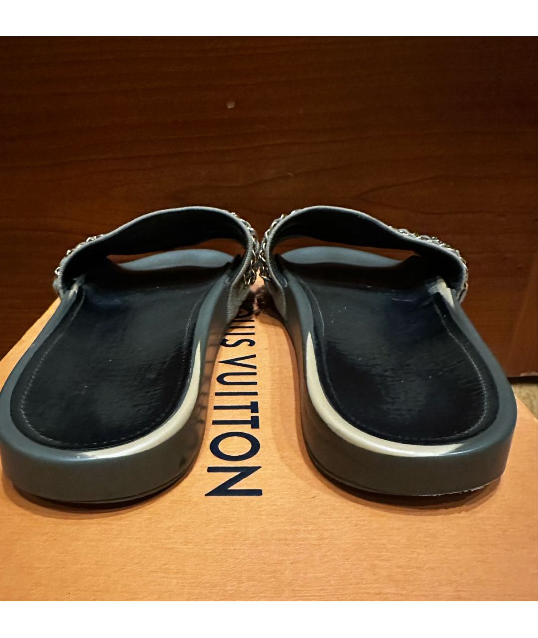 CHANEL Хаки текстильные шлепанцы, фото 4