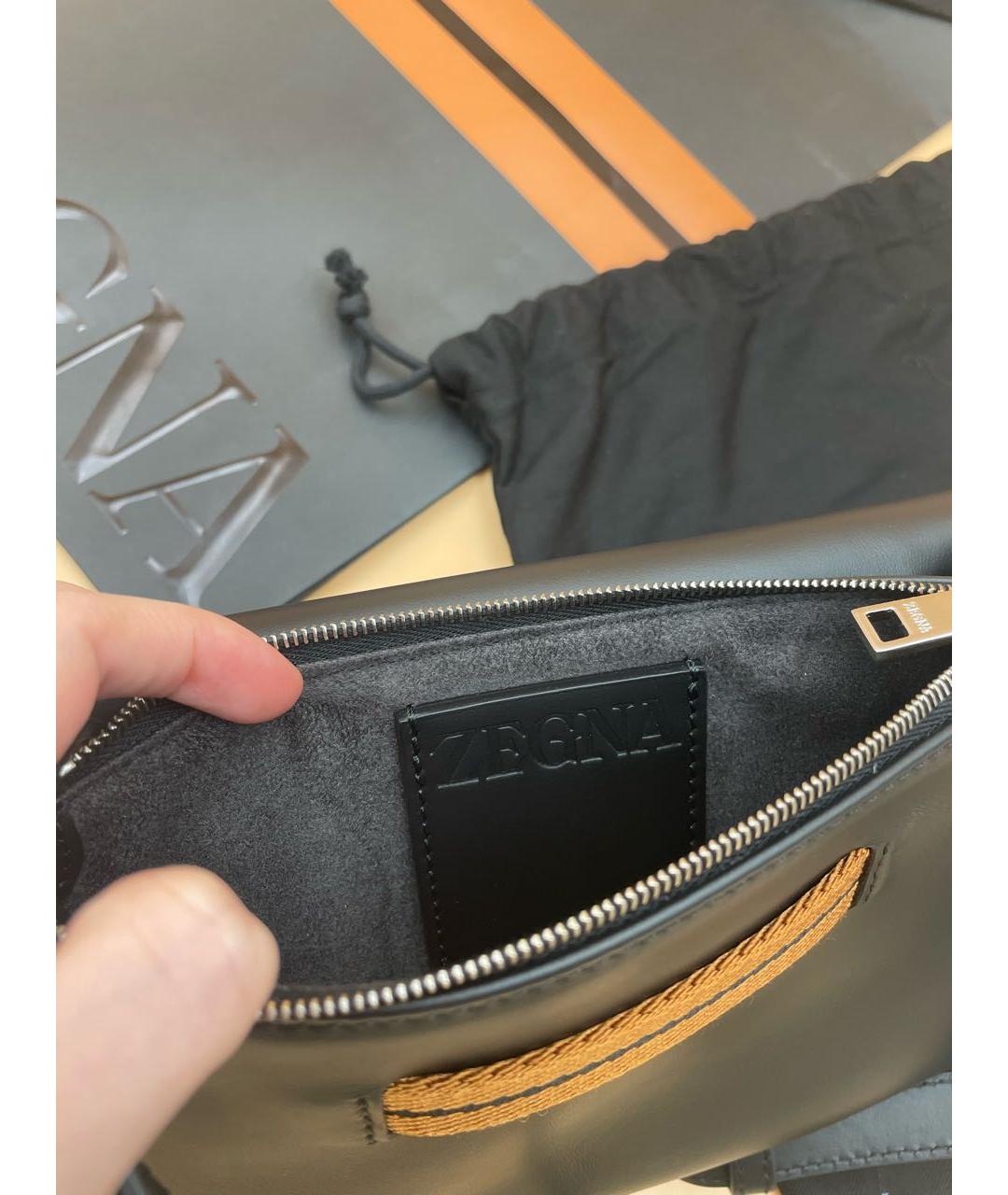 ZEGNA Черная кожаная сумка на плечо, фото 6