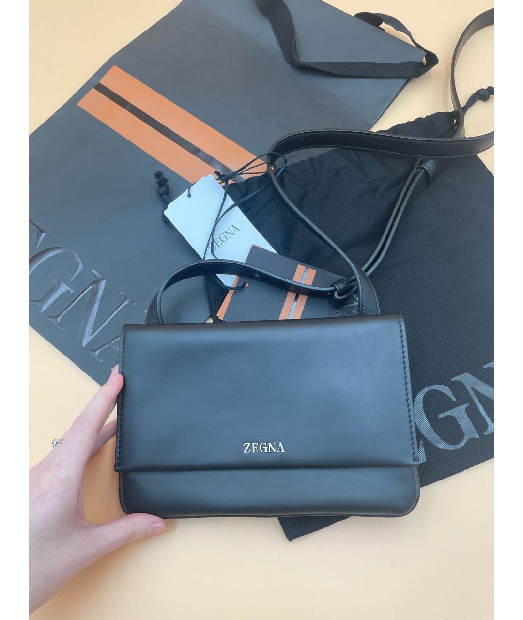 ZEGNA Черная кожаная сумка на плечо, фото 4