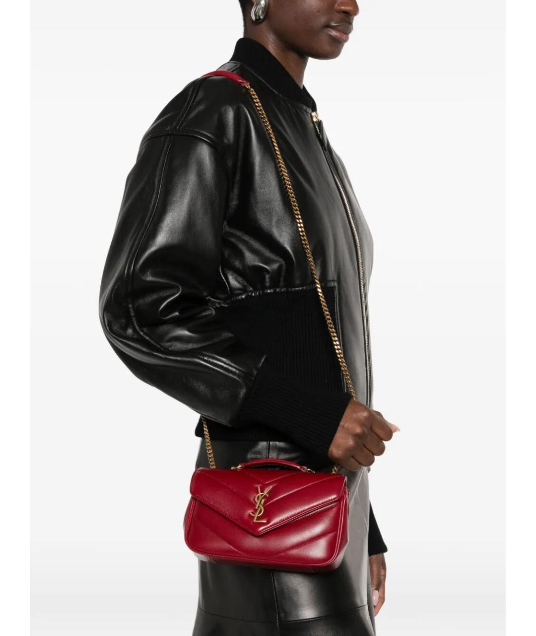 SAINT LAURENT Красная кожаная сумка через плечо, фото 2