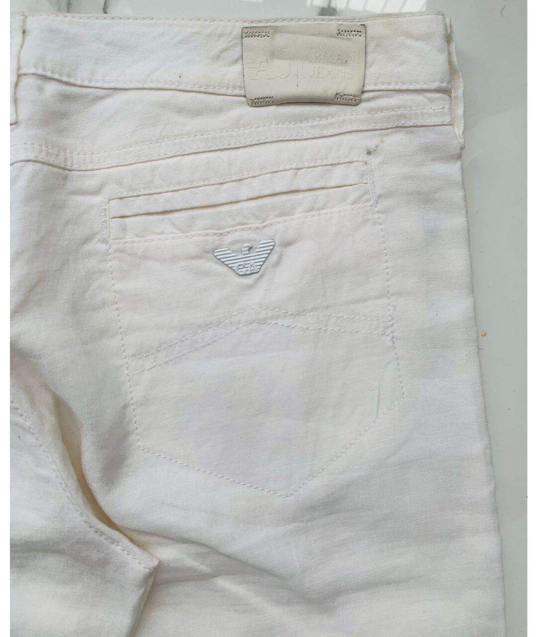 ARMANI JEANS Белые льняные брюки широкие, фото 6