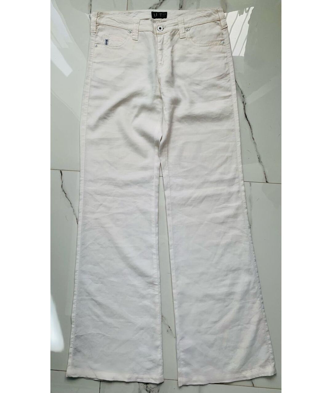 ARMANI JEANS Белые льняные брюки широкие, фото 7