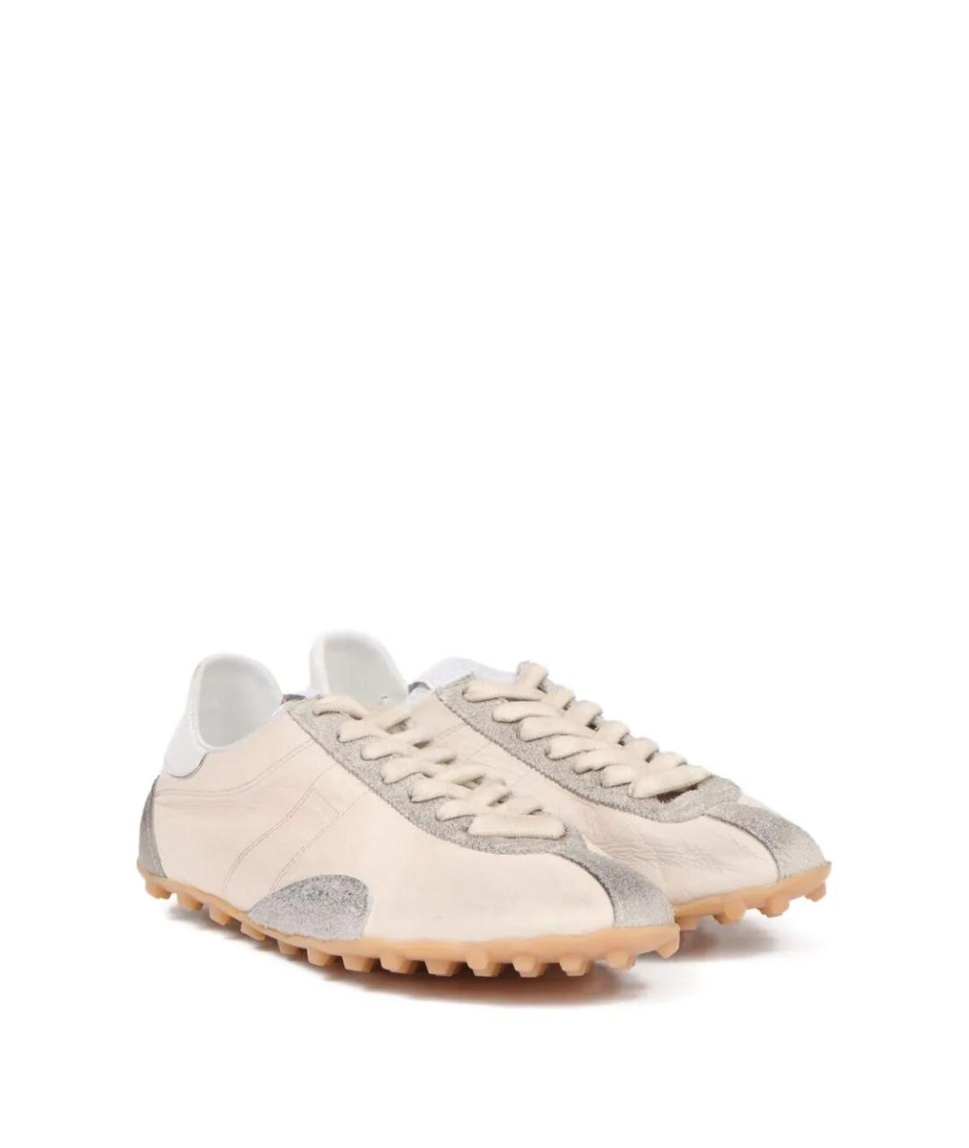 MAISON MARGIELA Бежевые кожаные кроссовки, фото 3