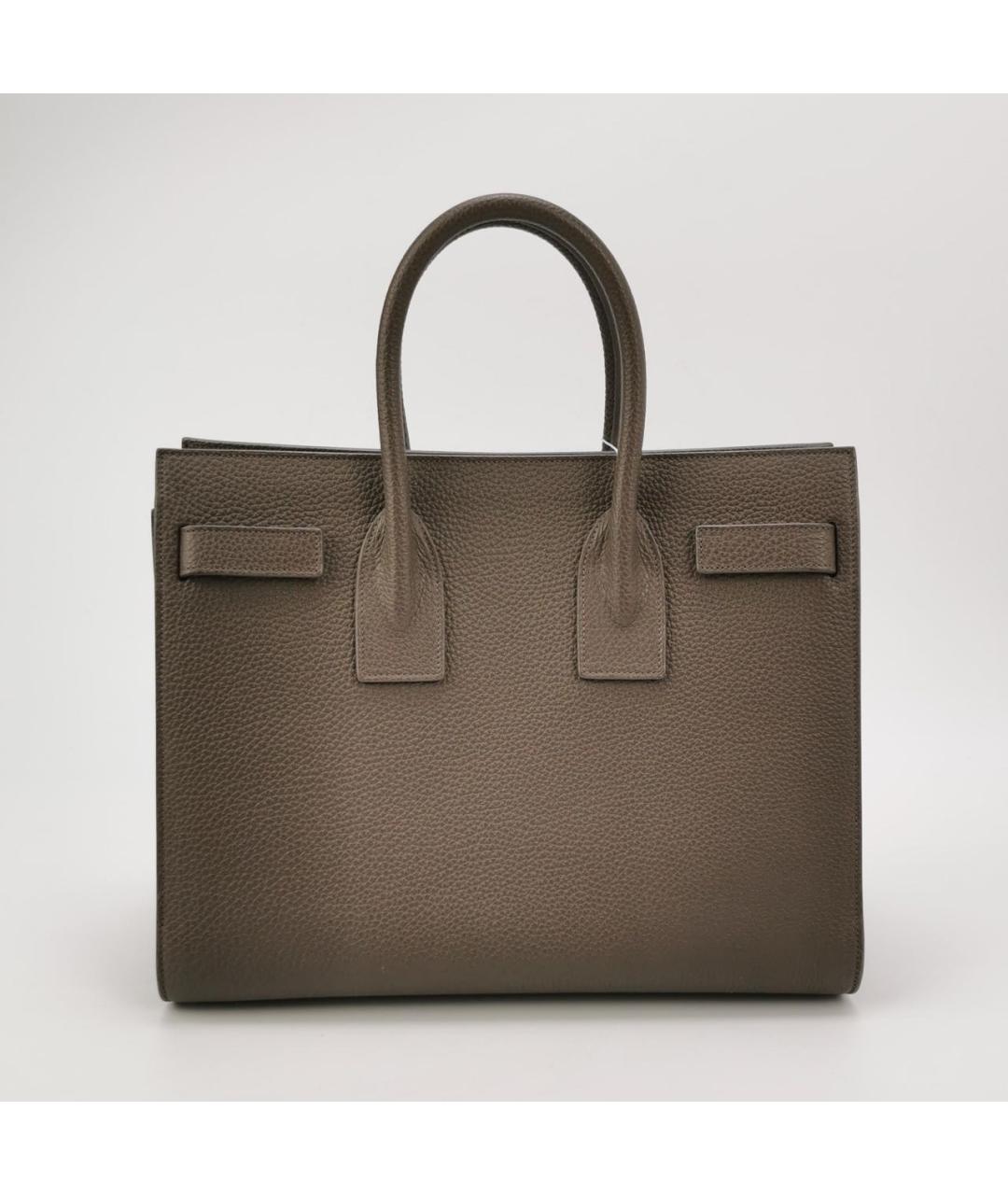 SAINT LAURENT Коричневая кожаная сумка тоут, фото 4