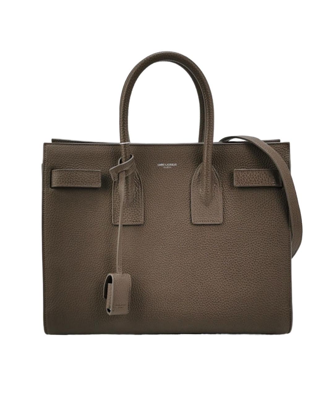SAINT LAURENT Коричневая кожаная сумка тоут, фото 9
