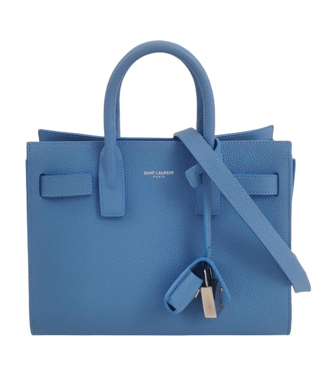 SAINT LAURENT Голубая кожаная сумка с короткими ручками, фото 1