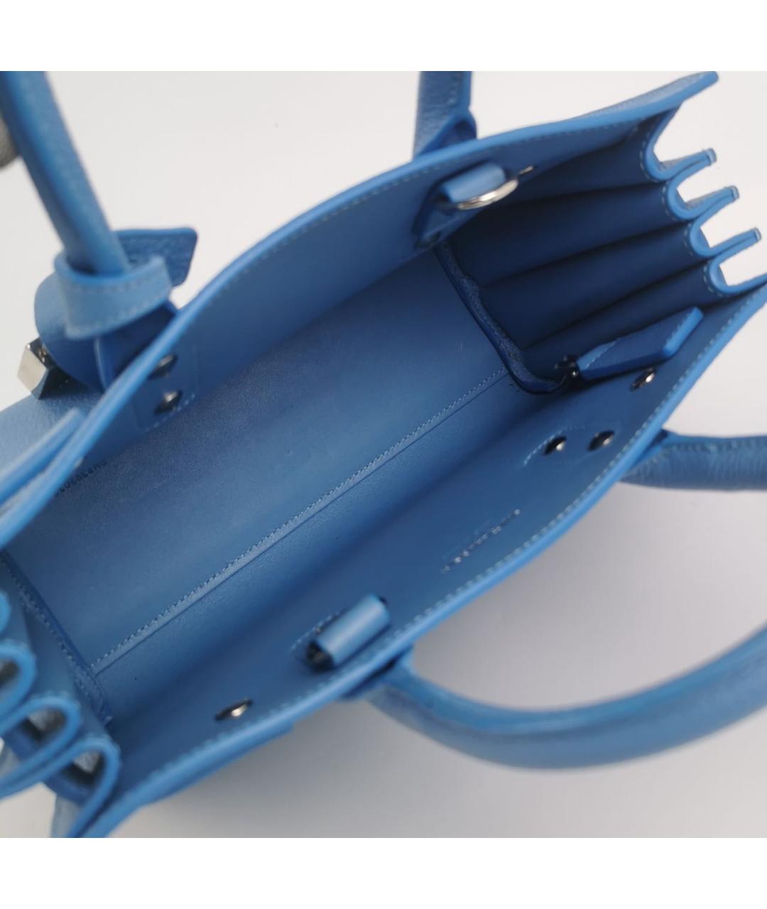 SAINT LAURENT Голубая кожаная сумка с короткими ручками, фото 6
