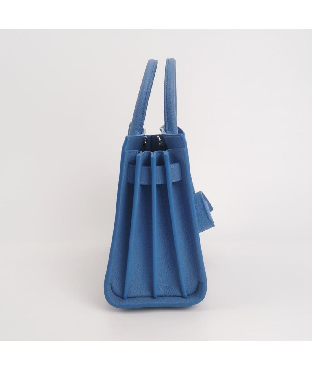 SAINT LAURENT Голубая кожаная сумка с короткими ручками, фото 3