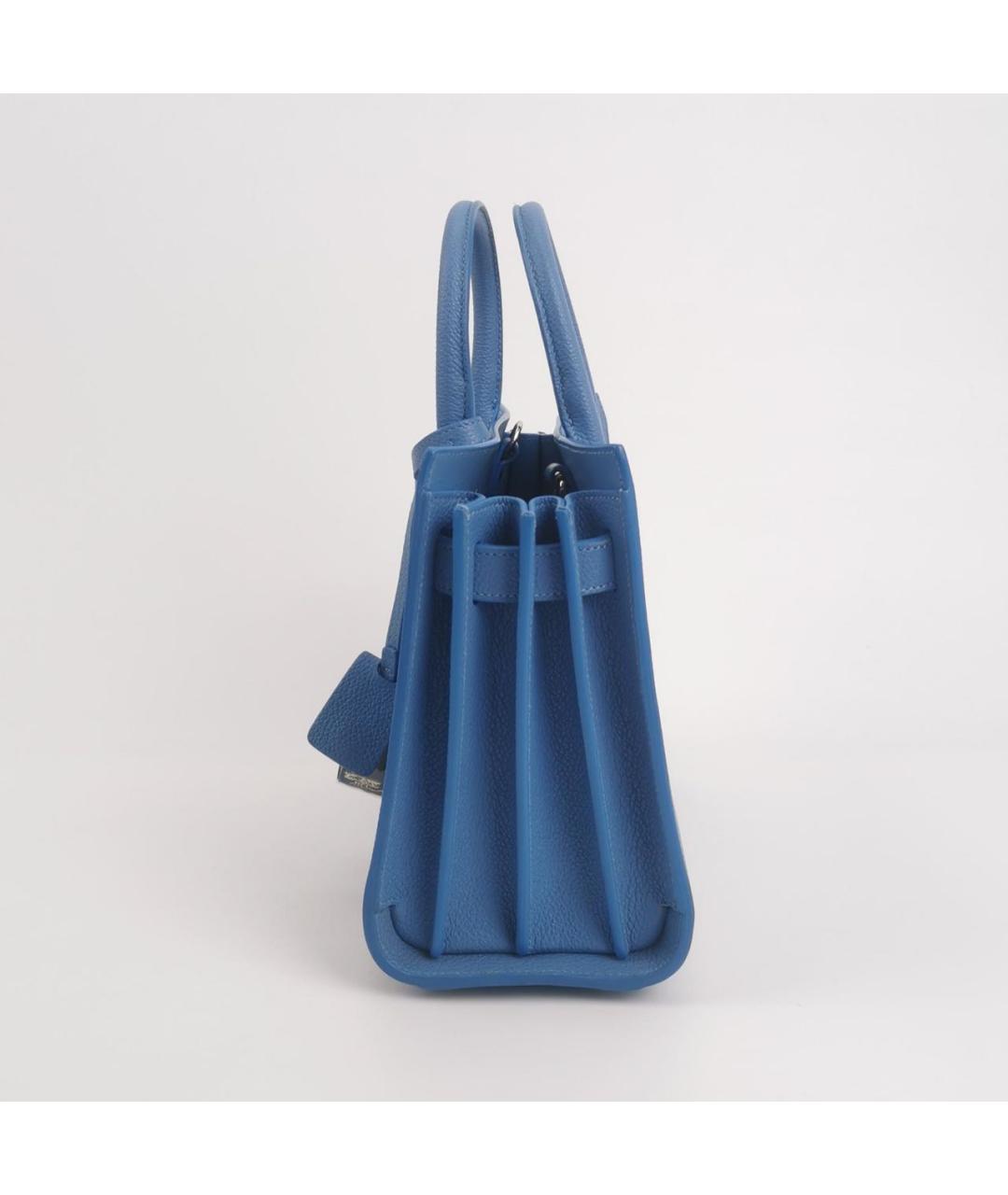 SAINT LAURENT Голубая кожаная сумка с короткими ручками, фото 2