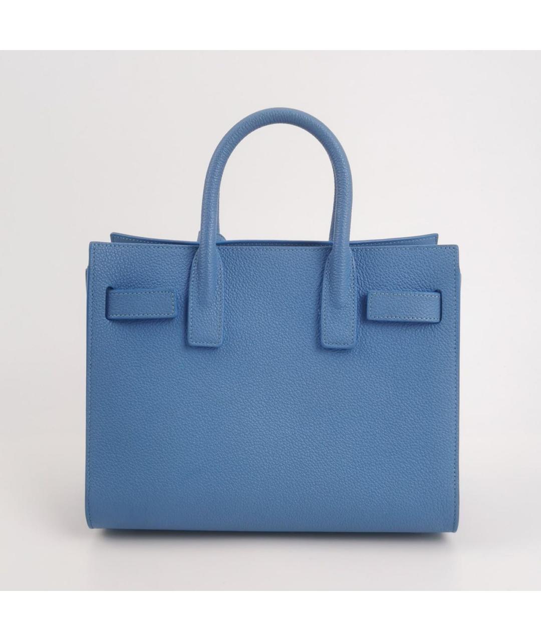 SAINT LAURENT Голубая кожаная сумка с короткими ручками, фото 4