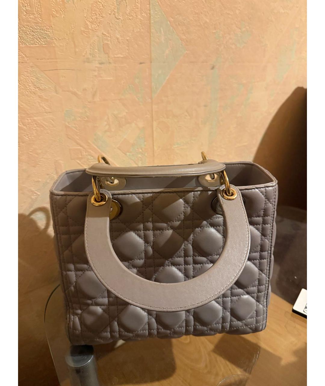 CHRISTIAN DIOR Серая кожаная сумка с короткими ручками, фото 3