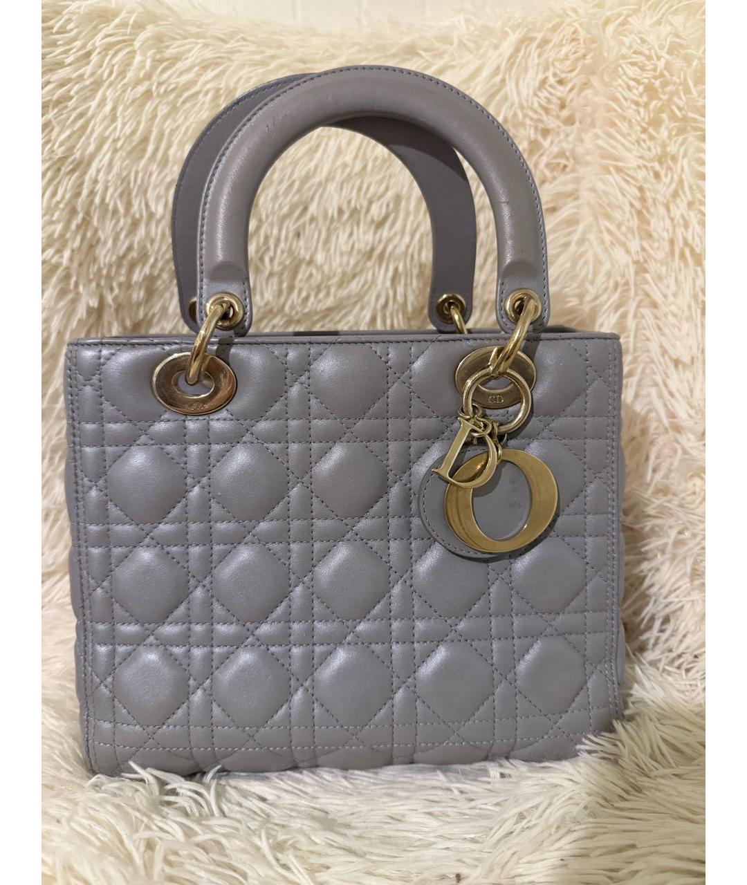 CHRISTIAN DIOR Серая кожаная сумка с короткими ручками, фото 5