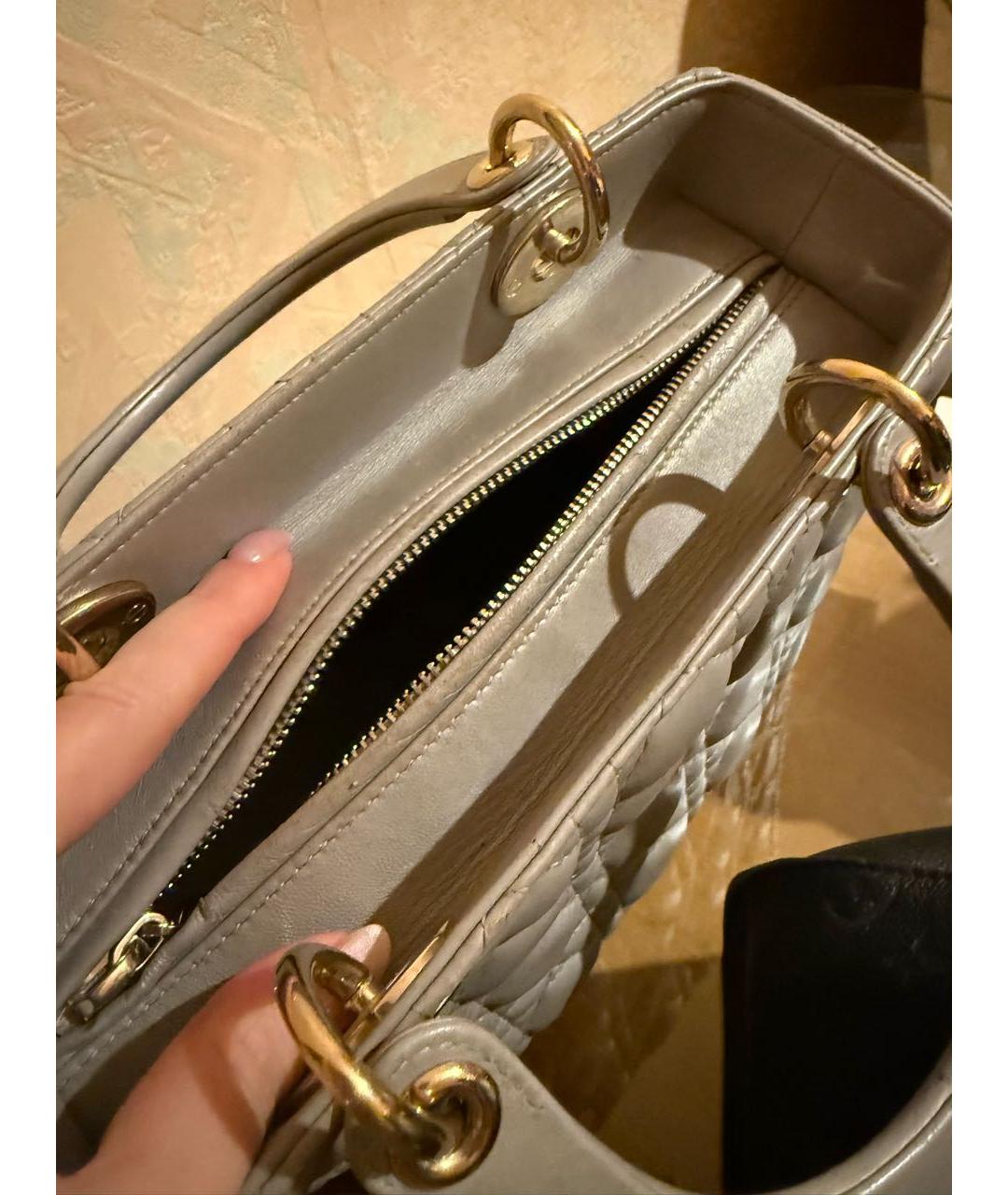 CHRISTIAN DIOR Серая кожаная сумка с короткими ручками, фото 4