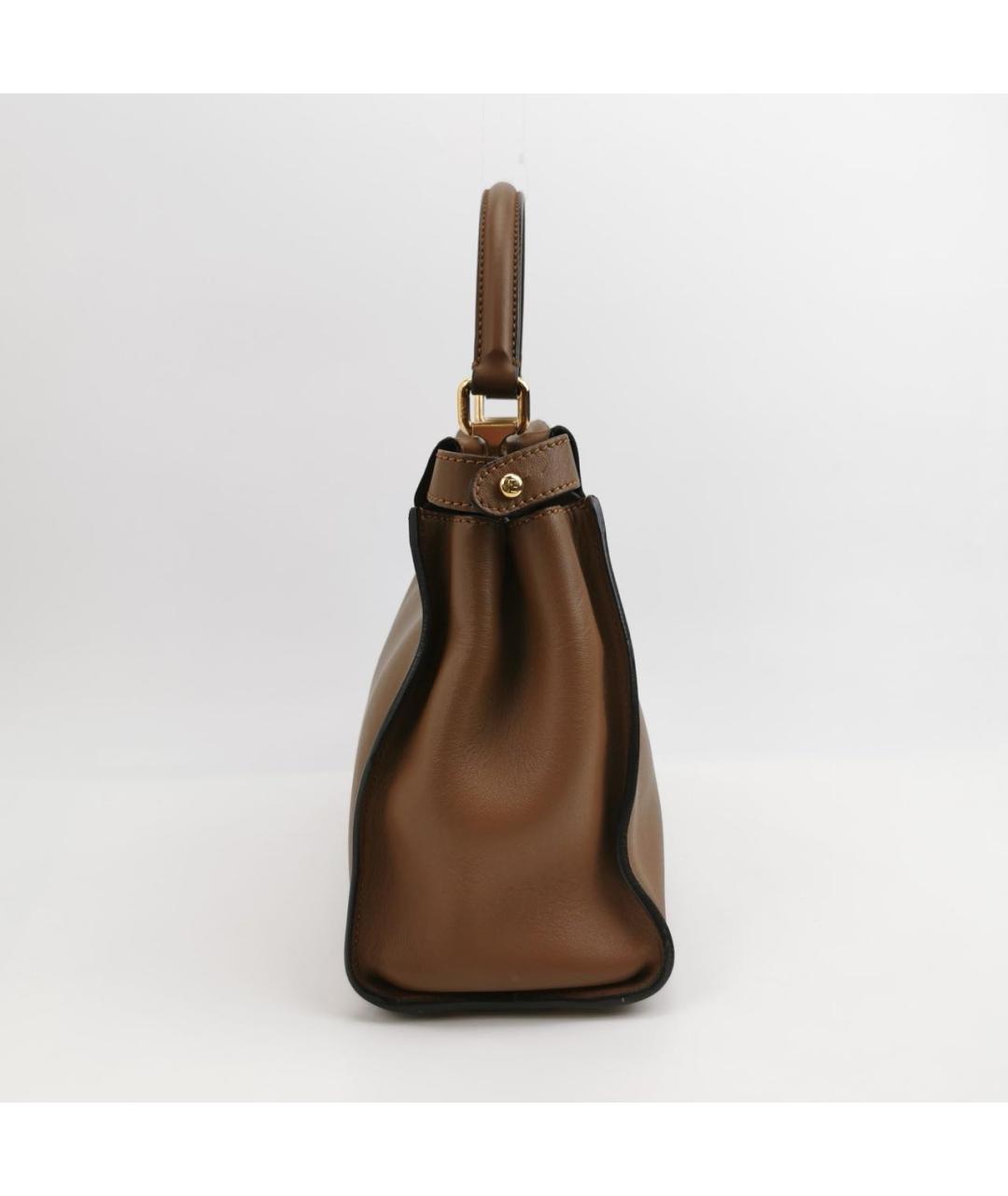 FENDI Коричневая кожаная сумка с короткими ручками, фото 3