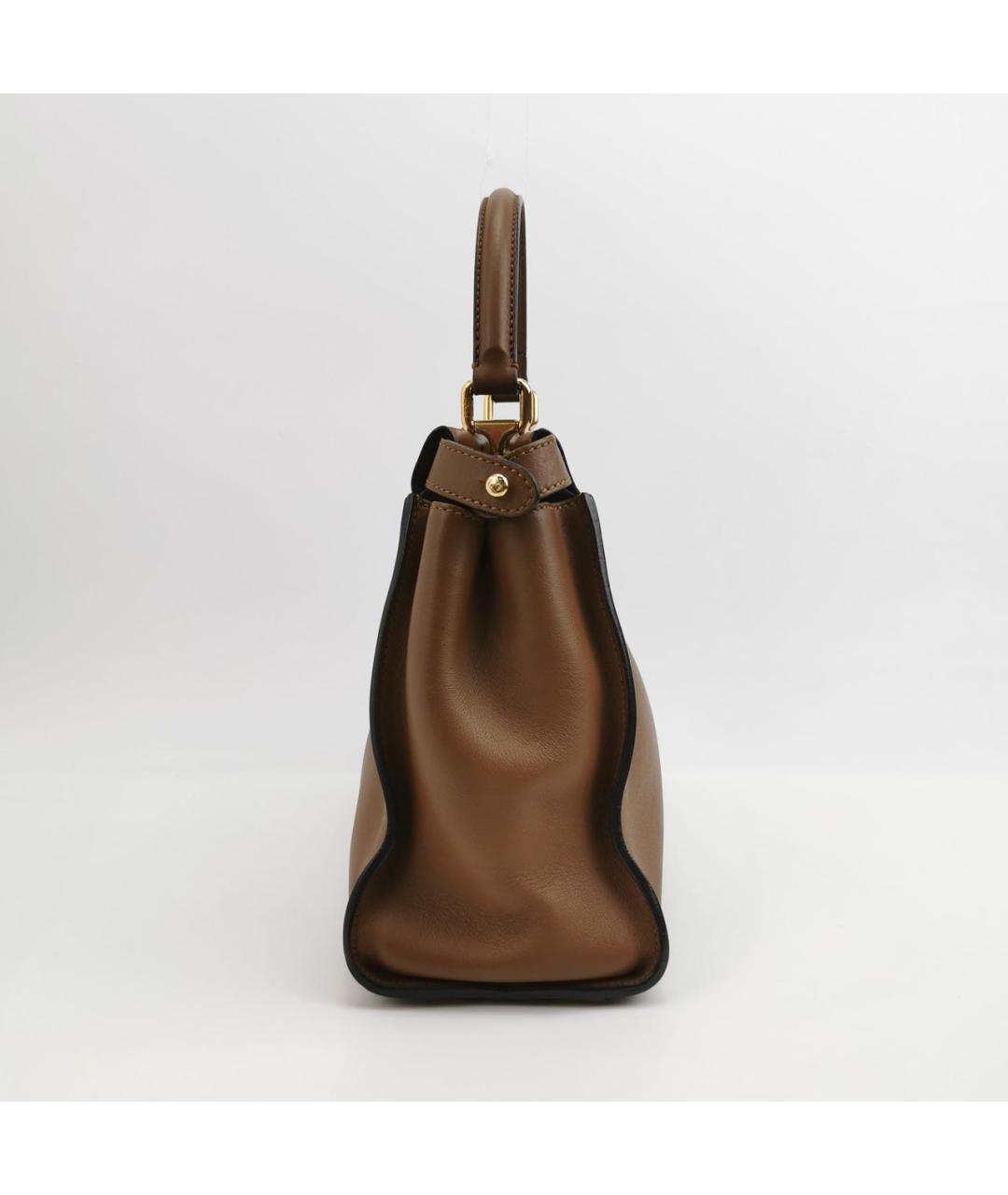 FENDI Коричневая кожаная сумка с короткими ручками, фото 2