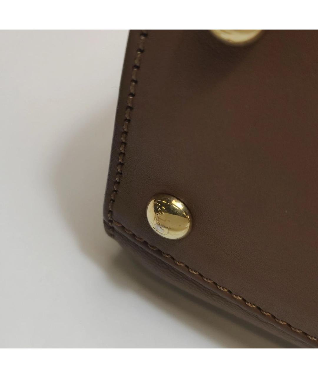 FENDI Коричневая кожаная сумка с короткими ручками, фото 5