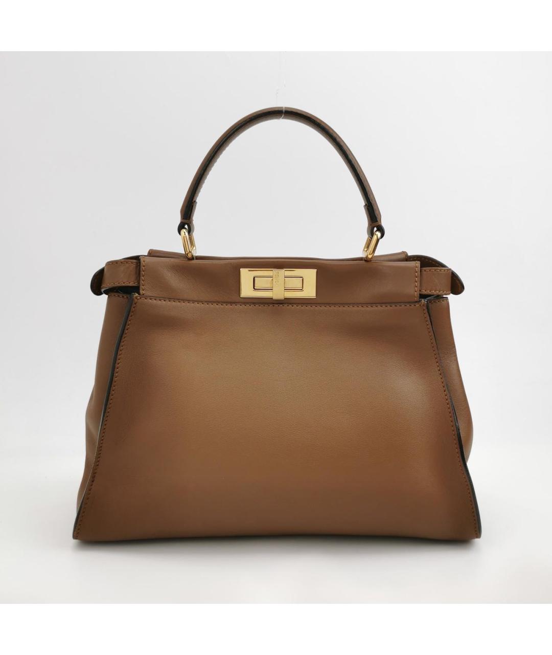 FENDI Коричневая кожаная сумка с короткими ручками, фото 9