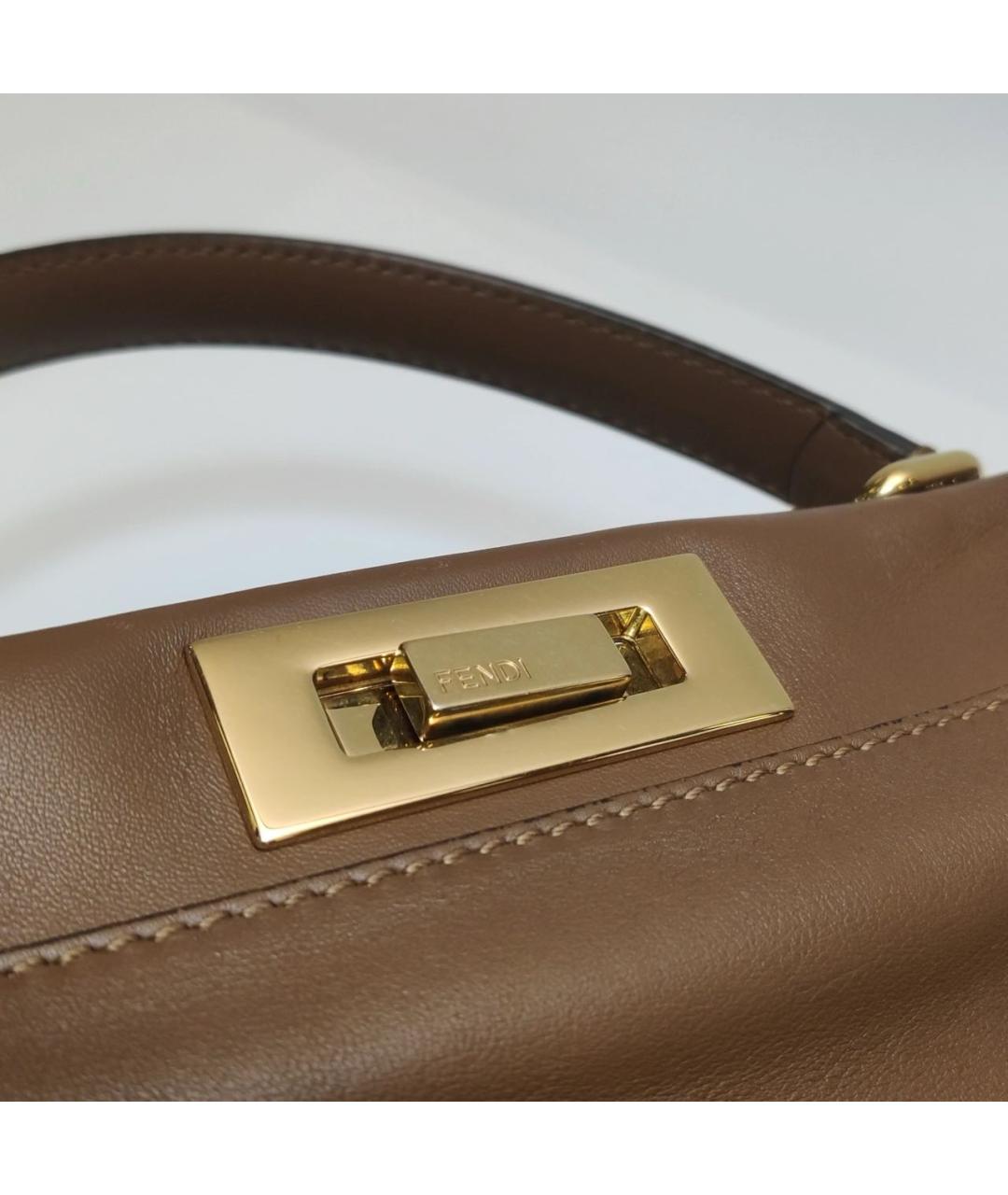 FENDI Коричневая кожаная сумка с короткими ручками, фото 6