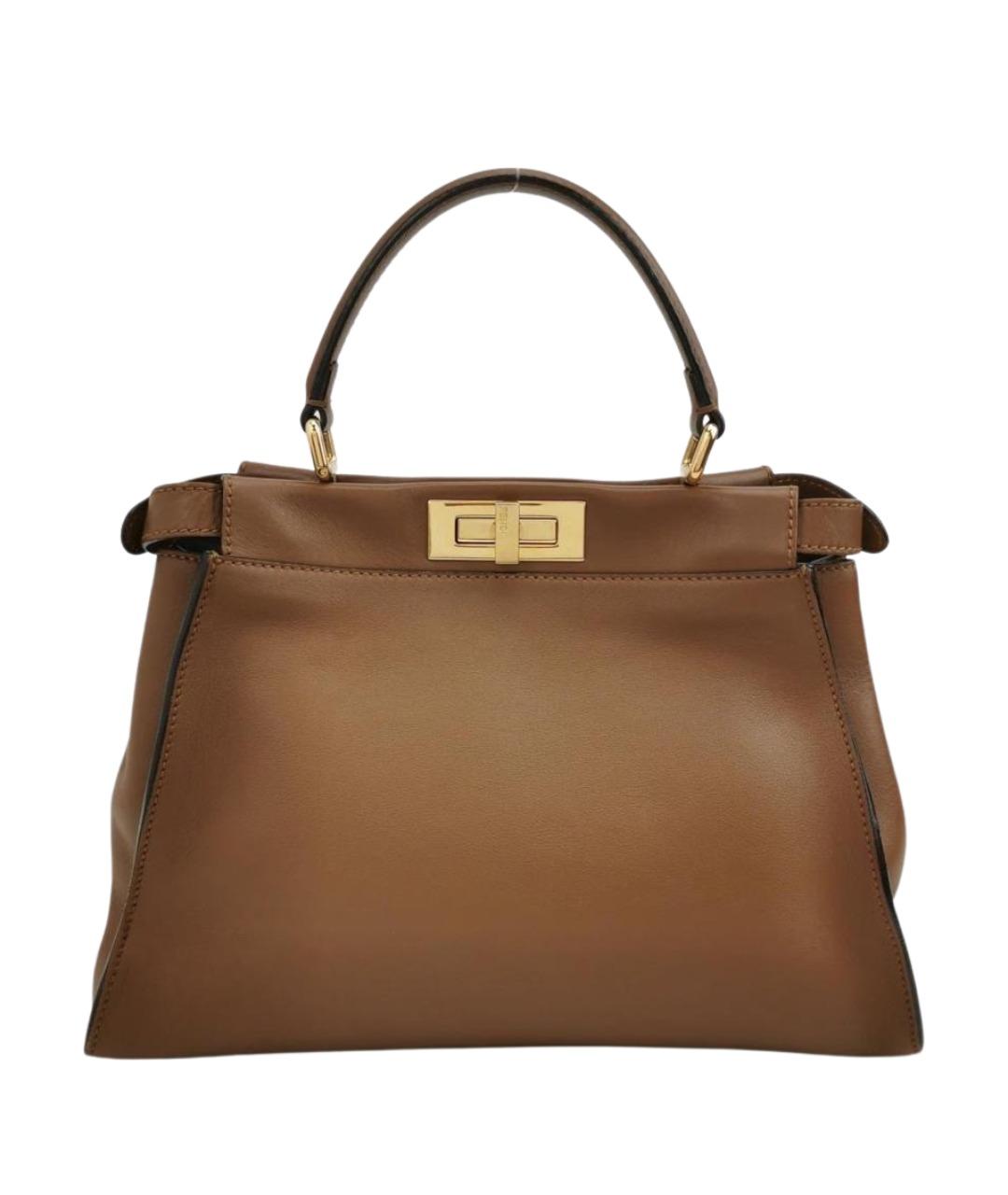 FENDI Коричневая кожаная сумка с короткими ручками, фото 1