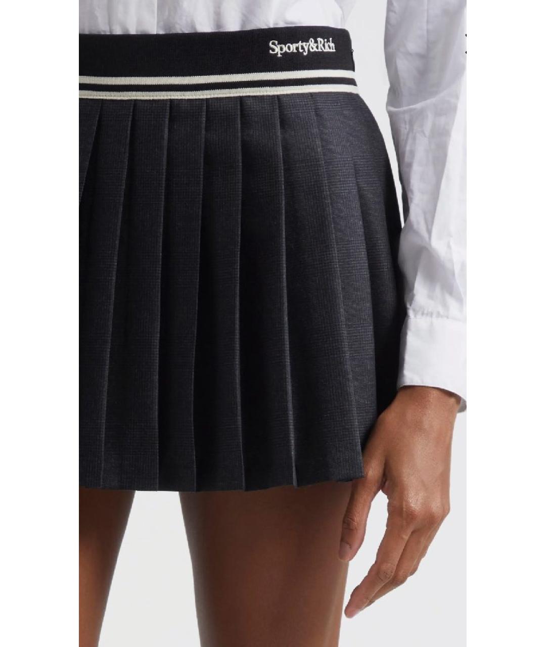 SPORTY AND RICH Антрацитовая шерстяная юбка мини, фото 7